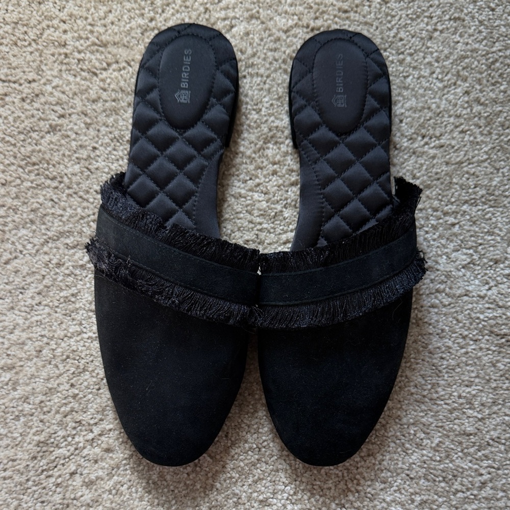 Birdies Black Fringed Mules